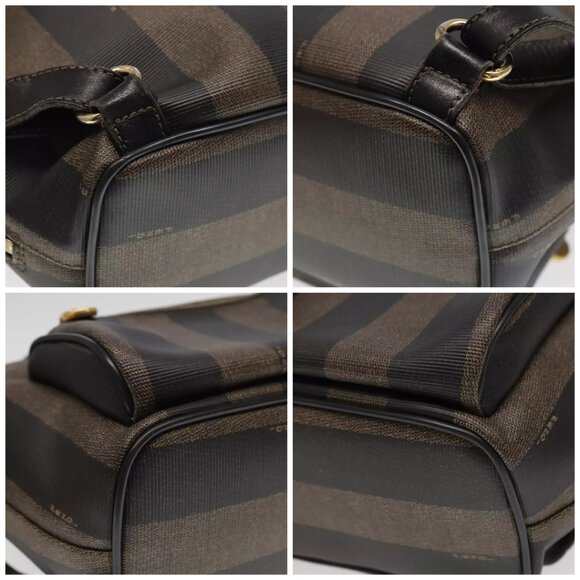 FENDI Pecan Canvas Backpack Brown Black gold Auth - Picture 15 of 16
